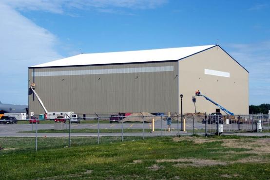 steel aircraft hangar with crew quarters