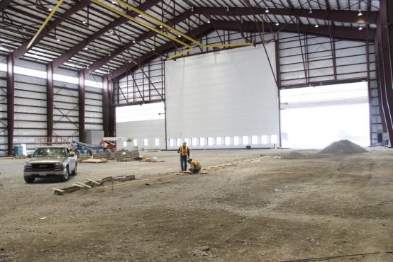 high bay steel aviation building in process