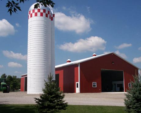 steel agricultural barn with silo